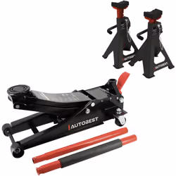 Ce pack spécial levage surbaissé se compose d'un cric pro hydraulique roulant surbaissé 2 tonnes double pompe et de deux chan ...