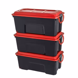 Lot de 3 boites de rangement en plastique avec couvercle roues et poignée Sundis LOCKER 75L L.777xl.395xh.34cm