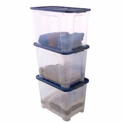 Lot de 3 boites de rangement en plastique avec couvercle Sundis Wave Box 60L L.555 x l.39 x h.41 cm Transparent