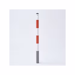 Potelet métal rouge et blanc à sceller HT 100 cm Hauteur 100 cm dont 25 cm pour le scellement Tube poteau Ø 50 mm Passage 1 c ...
