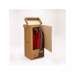 Carton penderie Dimension : 58 x 53 x HT 125 cm Avec 2 poignées 13 trous pour 13 ou 26 cintres