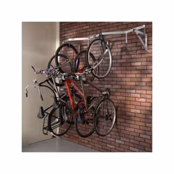 Description générale Range 6 vélos mural pro permettant de ranger 6 vélos suspendus au mur. Grâce à sa construction très soli ...