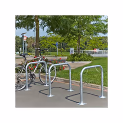 Description générale Arceau simple range vélo à platine, conçu pour le rangement sécurisé de 2 vélos. Équipé d'arceaux anti-g ...