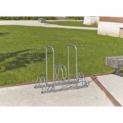 Râtelier 3 vélos sur 2 niveaux avec 2 arceaux pour antivol Mottez B129V3AR côté Passager