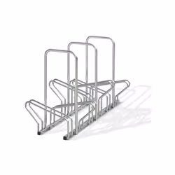 Range 6 vélos au sol face à face avec arceau antivol Dimension : 113 x 63 x HT 83 cm Passage roues universel : largeur roue m ...