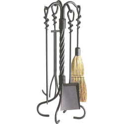 Aubry Gaspard - Valet de cheminée en fer forgé torsades 4 accessoires - Noir