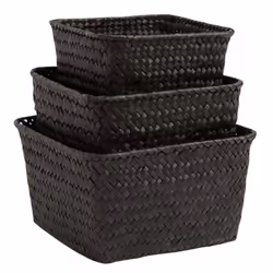 Aubry Gaspard - Corbeilles en palmier teinté noir (Lot de 3) - Noir