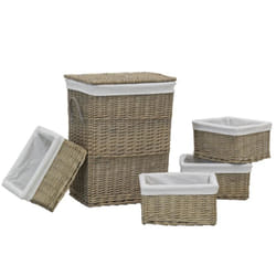 Aubry Gaspard - Panier à linge + 4 corbeilles en osier gris (Lot de 5)