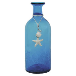 Vase bouteille en verre teinté bleu