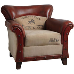 Aubry Gaspard - Fauteuil en coton et cuir de buffle Charleston polo