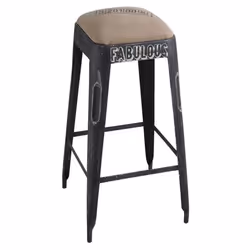 Tabouret de bar en métal noir vieilli - Marque - Modèle - Dimensions 40x40x76 cm - Matières métal et coton