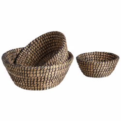 Aubry Gaspard - Corbeilles rondes en jonc naturelles et noires (lot de 3)