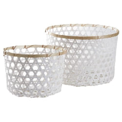 Aubry Gaspard - Corbeille de rangement en bambou ajourée (Lot de 2) - Blanc
