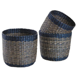 Cache-pots en jonc naturel et bleu (lot de 3)