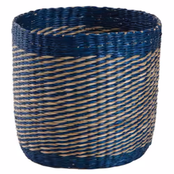 Cache-pots en jonc naturel et bleu (lot de 3)
