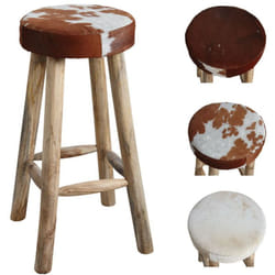 Tabouret de bar en peau de vache et bois