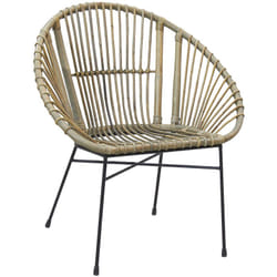 Fauteuil rond en rotin gris et métal