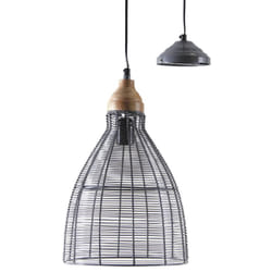 Aubry Gaspard - Lampe suspension en métal laqué gris et bois Cloche