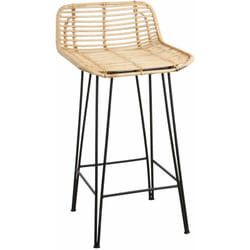 Tabouret haut en rotin naturel et métal