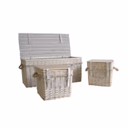 Aubry Gaspard - Malles carrées en osier blanchi (Lot de 3) - Blanc