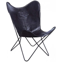 Aubry Gaspard - Fauteuil papillon en métal et cuir de buffle noir