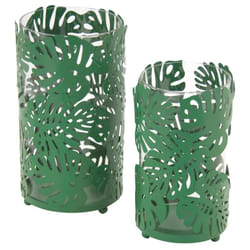 Aubry Gaspard - Photophores ronds verts feuilles tropicales métal (Lot de 2)