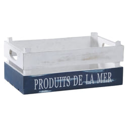 Aubry Gaspard - Caisse Produits de la Mer en bois patiné blanc et bleu