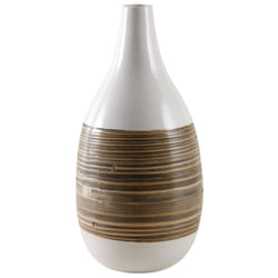 Aubry Gaspard - Vase décoratif bambou naturel et laqué blanc M2 - Naturel