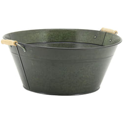 Corbeille ronde en métal laqué mat vert antique