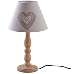 Aubry Gaspard - Lampe à poser en bois et coton imprimé coeur - Marron