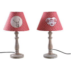 Aubry Gaspard - Lampe à poser en bois et coton rouge (Lot de 2) - Rouge