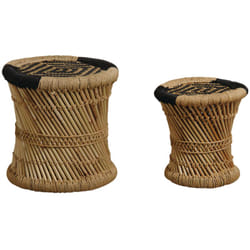 Aubry Gaspard - Tabourets en roseau (Lot de 2) - Motif noir