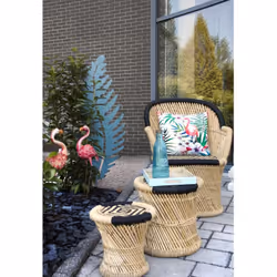 Aubry Gaspard - Tabourets en roseau (Lot de 2) - Motif noir