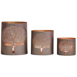 Photophores en métal gris Arbre de vie (Lot de 3)