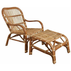 Aubry Gaspard - Fauteuil et repose pieds en rotin brut avec écorce