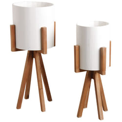 Cache-pots ronds sur pieds en bois (Lot de 2)