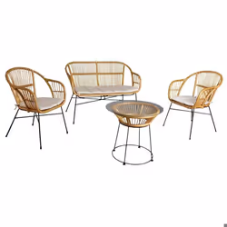 Salon de jardin en rotin 4 pièces - Marque - Modèle - Beige - Verre - 4 personnes - Salon bas - Adulte