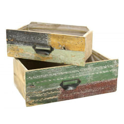 Aubry Gaspard - Lot de 2 corbeilles tiroirs bois recyclé