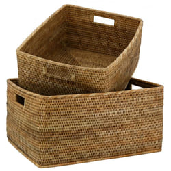 Aubry Gaspard - Corbeilles de rangement en rotin (Lot de 2) - Rotin naturel