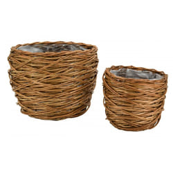Aubry Gaspard - Cache pots en osier vieilli avec doublure (Lot de 2)