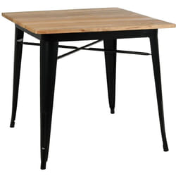 Table carrée industrielle en métal et bois d'orme huilé