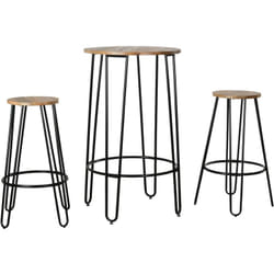 Ensemble table haute et tabourets en métal et bois d'orme huilé