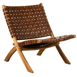 Fauteuil pliant en teck et cuir de vache tressé Cimahi