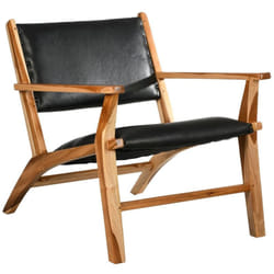 Aubry Gaspard - Fauteuil en teck et cuir de vache noir Makassar