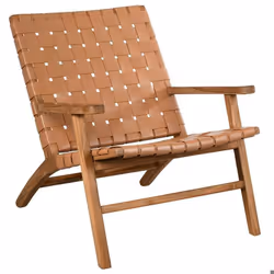 Fauteuil en teck et cuir de vache camel Munduk