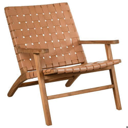 Fauteuil en teck et cuir de vache camel Munduk