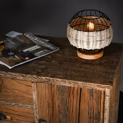 Aubry Gaspard - Lampe boule en rotin naturel et métal