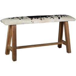Banc en bois recyclé et peau de vache