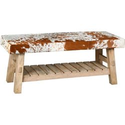 Banc avec étagère en bois recyclé et peau de vache
