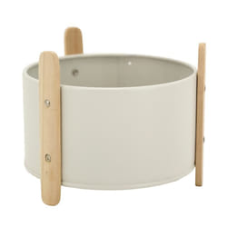 Aubry Gaspard - Cache-pot en métal laqué et bois 14.5 cm - Écru